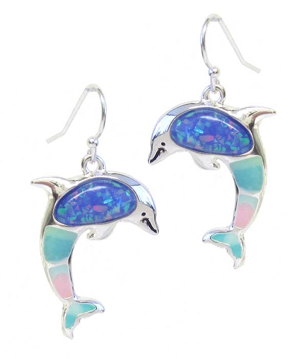 SEALIFE THEME MIX OPAL EARRING - DOLPHIN (US Shipping Only)