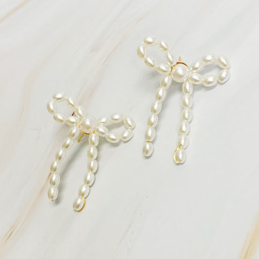 Pearl Bow Ballerina Earrings (US and Canada Shipping)