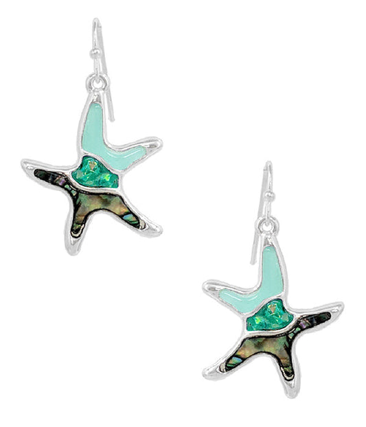 SEALIFE THEME EPOXY AND OPAL EARRING - STARFISH (US Shipping only)