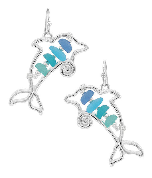 SEALIFE THEME SEAGLASS EARRING - DOLPHIN (US Shipping Only)
